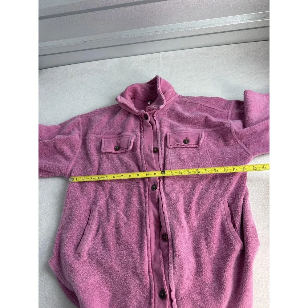 Free People Jacket Womens Small Pink Fleece Button Shacket Pockets Collared - Picture 4 of 8